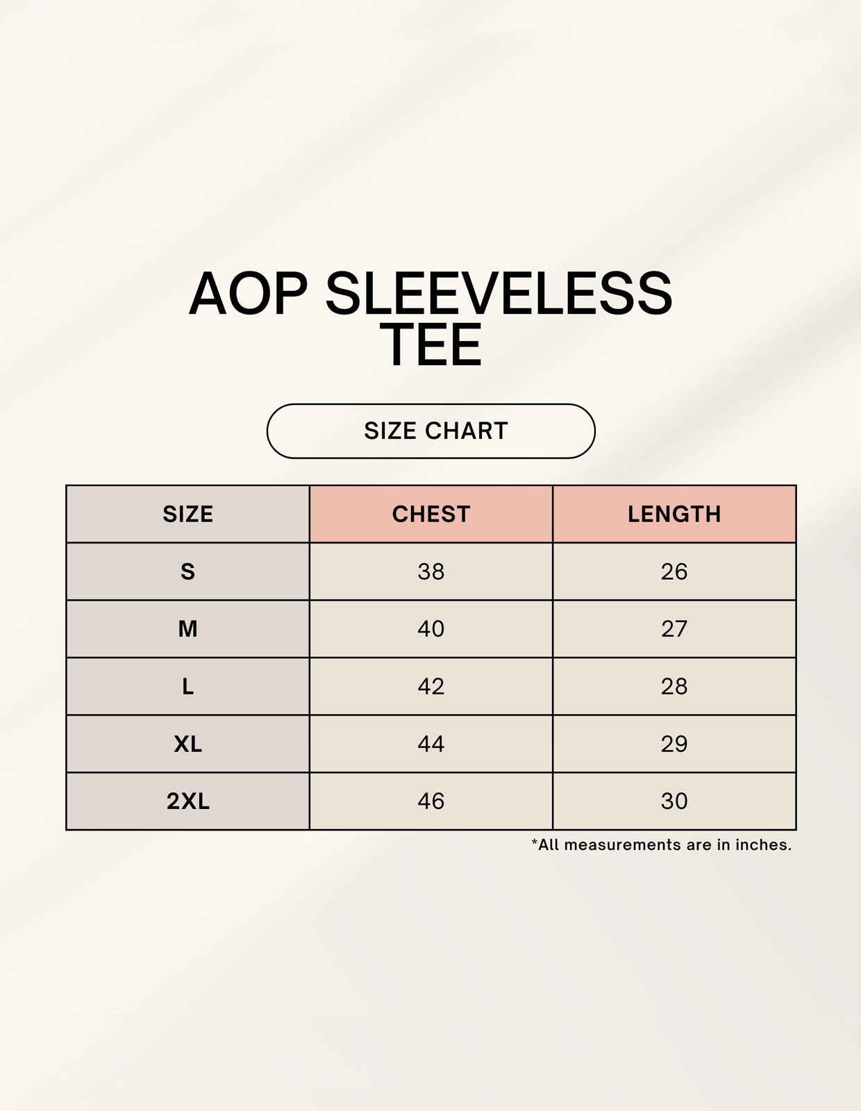 Men's Sport T-shirt Size chart